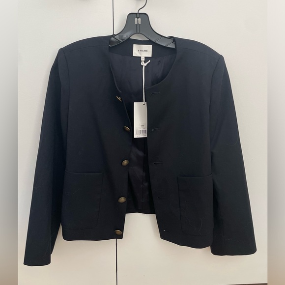 Frame Button Front Blazer Jacket in Navy Blue - Picture 4 of 7